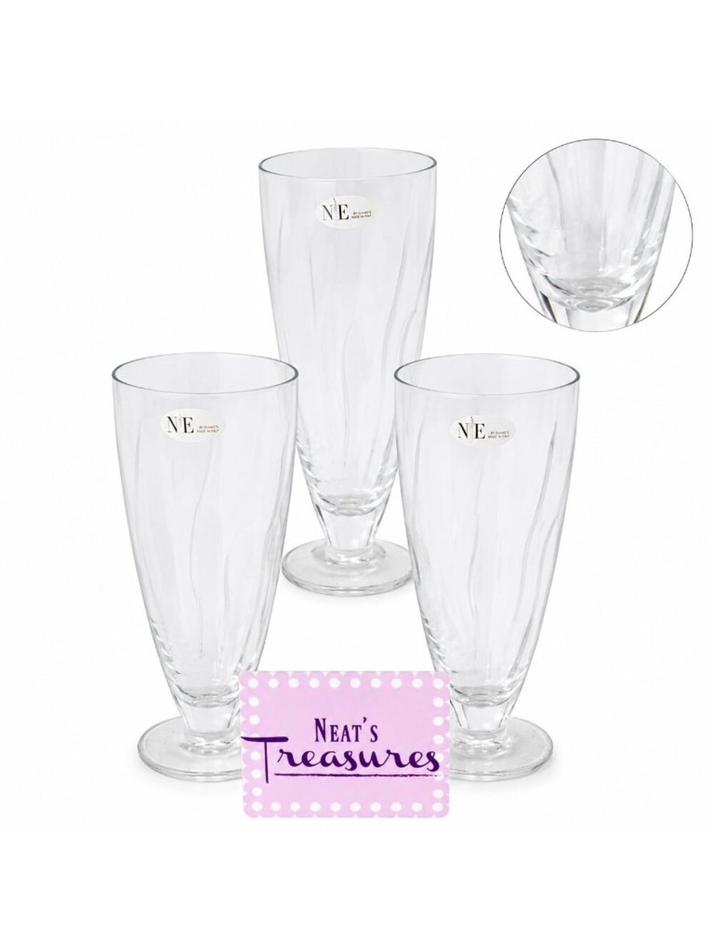 Noble Excellence Dillard's Italy 20oz Clear Pilsner Wheat Beer Glasses Set 3 NEW